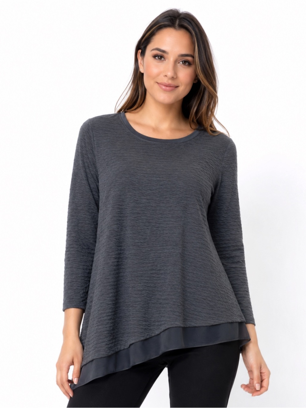 Simply Vera Vera Wang Gray Textured Knit Long Sleeve Top Asymmetrical - Size L